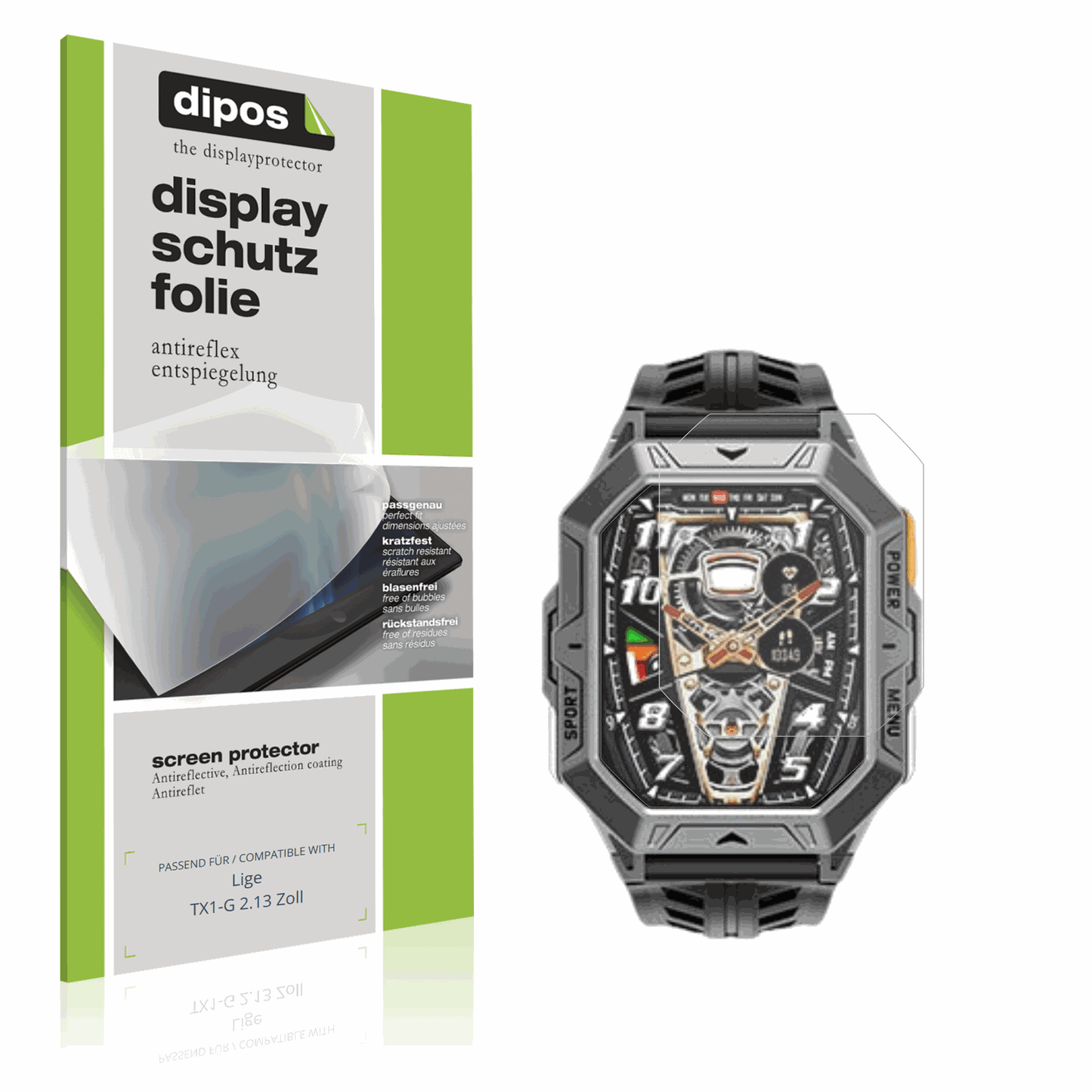 Matte Displayschutzfolie von dipos passend für ligetx1-g 2.13 zoll, präziser Zuschnitt und blasenfrei montiert