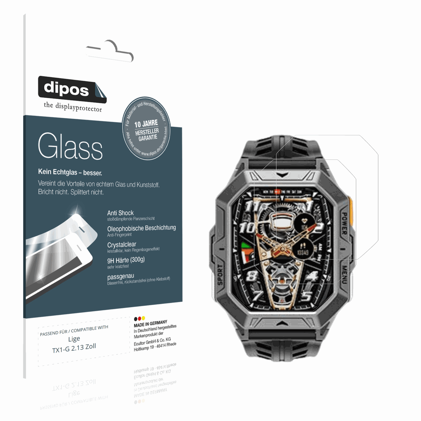 Klare Displayschutzfolie von dipos passend für ligetx1-g 2.13 zoll, 9H kratzfest und blasenfrei montiert