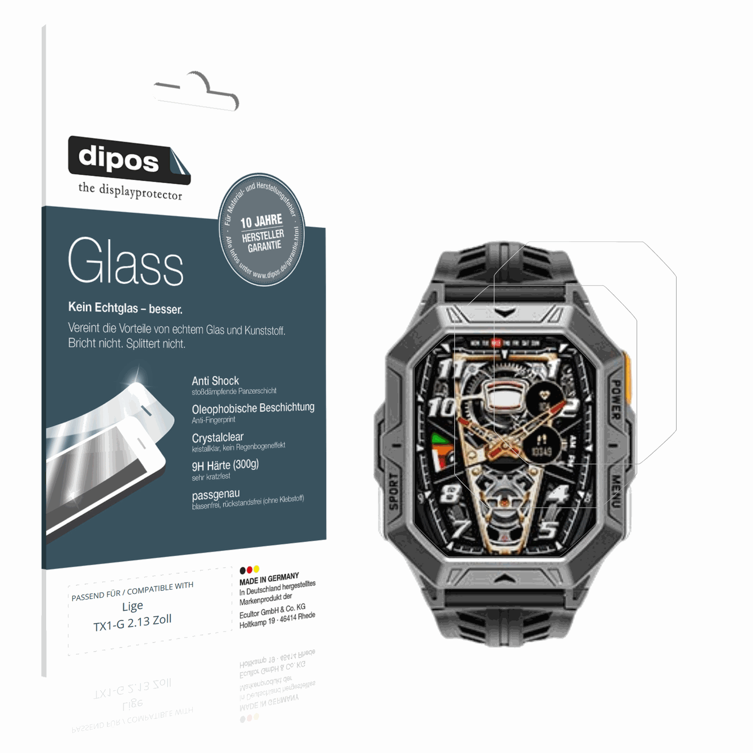 Klare Displayschutzfolie von dipos passend für ligetx1-g 2.13 zoll, 9H kratzfest und blasenfrei montiert