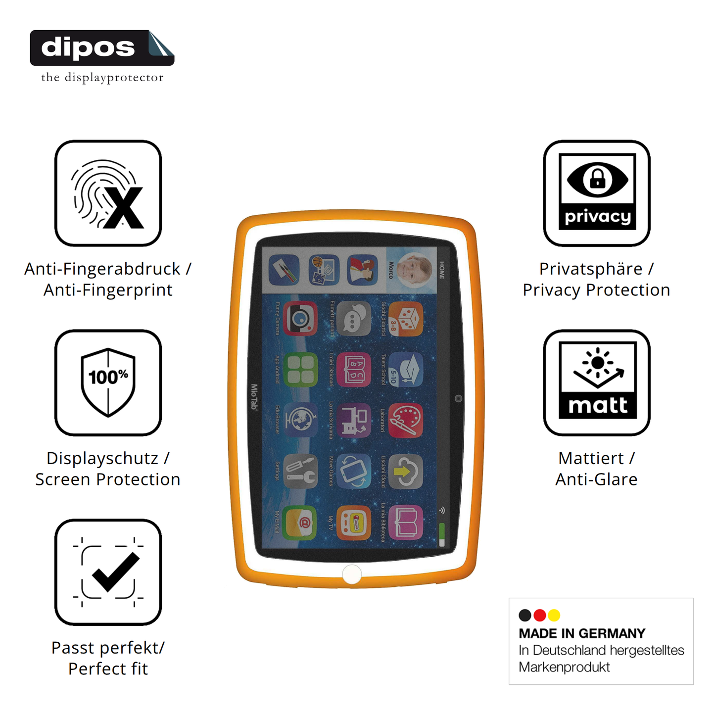 Privatsphäre-Schutz durch Sichtschutz-Folie passend zugeschnitten für Lisciani Mio Tab 10 Tutor XL