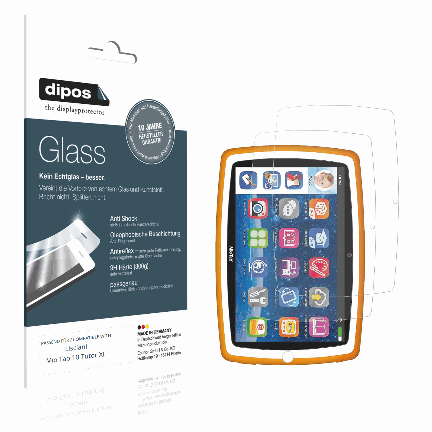 Matte Displayschutzfolie von dipos passend für Lisciani Mio Tab 10 Tutor XL, 9H kratzfest und blasenfrei montiert