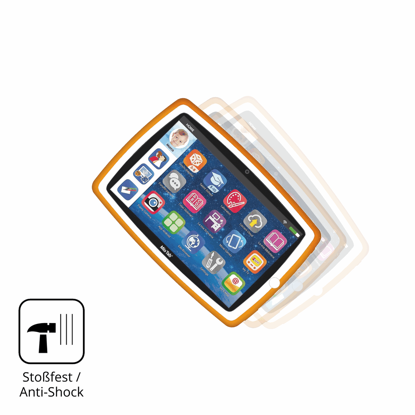 Schutz gegen Kratzer auf dem Lisciani Mio Tab 10 Tutor XL Glas durch Schlüssel, Stöße gegen die Tischkante oder Stürze