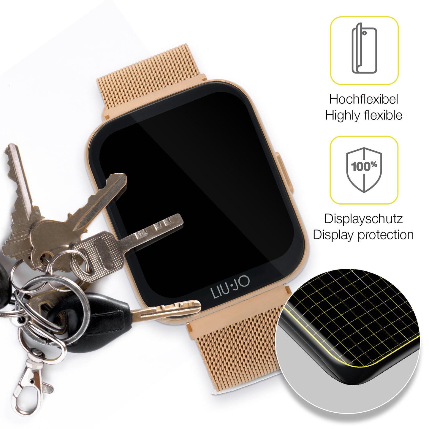 dipos Displayschutz für Liu Jo Smartwatch Voice Mini, transparente Oberfläche, geringe Dicke und perfekte Passform