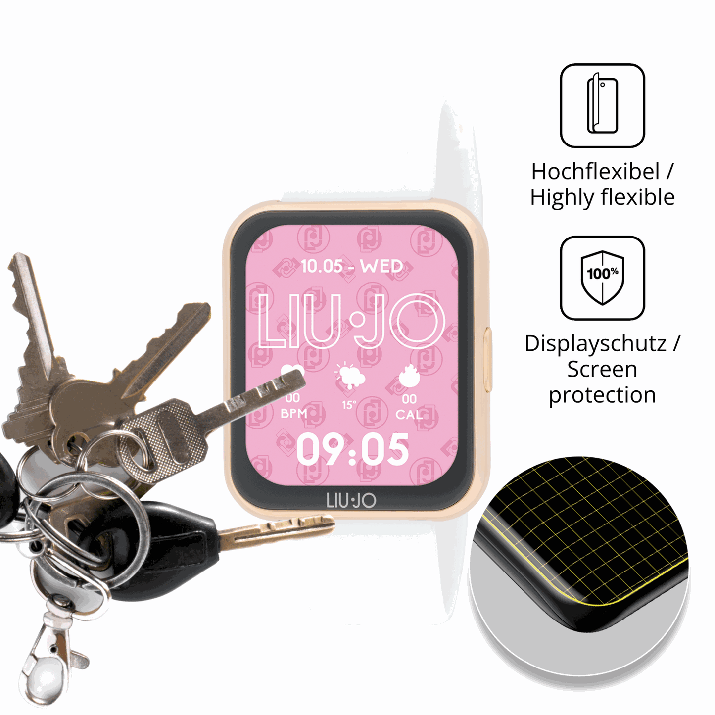dipos Displayschutz für Liu Jo Voice Slim 2.0 SWLJ201, transparente Oberfläche, perfekte Passform auch für die Rundungen