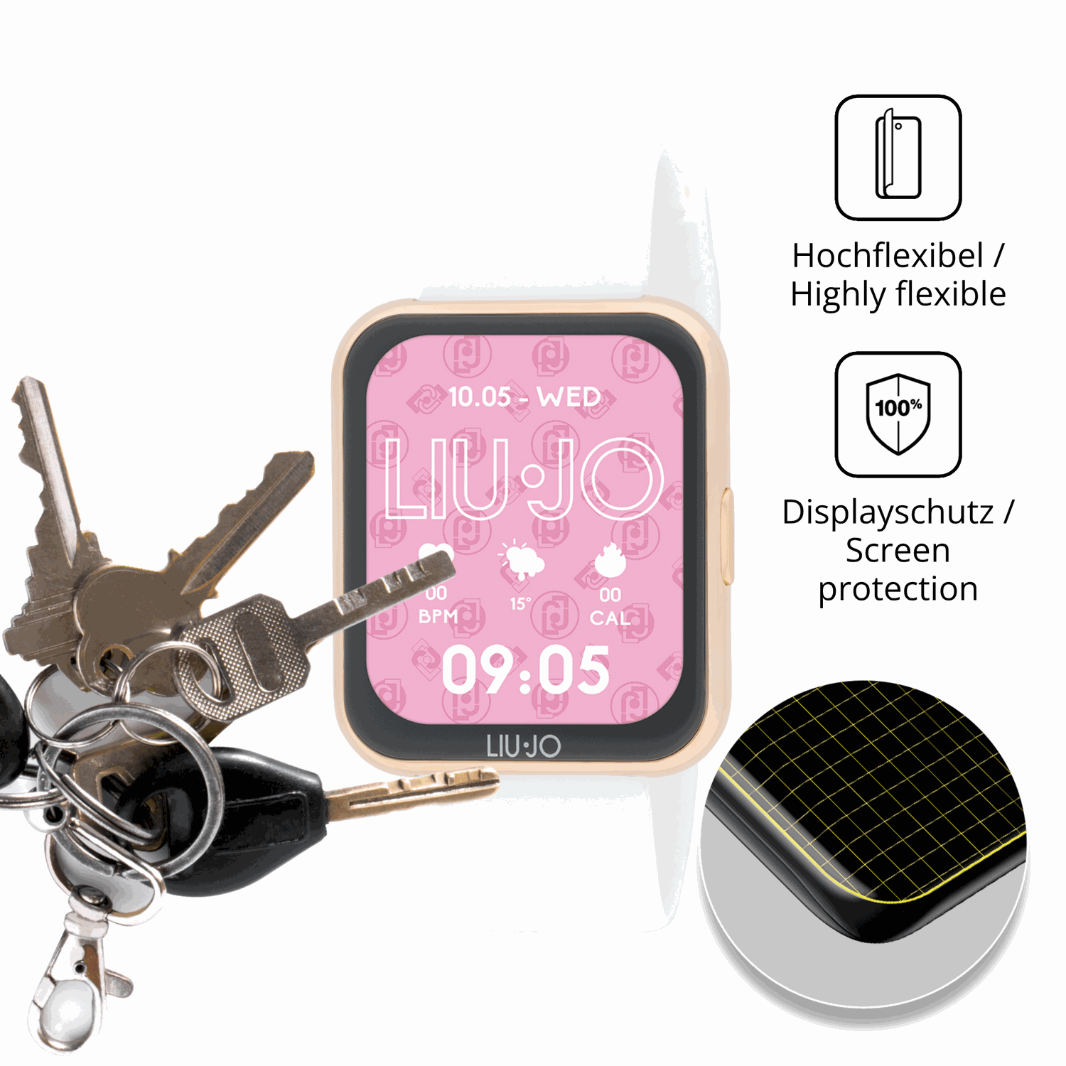 dipos Displayschutz für Liu Jo Voice Slim 2.0 SWLJ201, transparente Oberfläche, perfekte Passform auch für die Rundungen