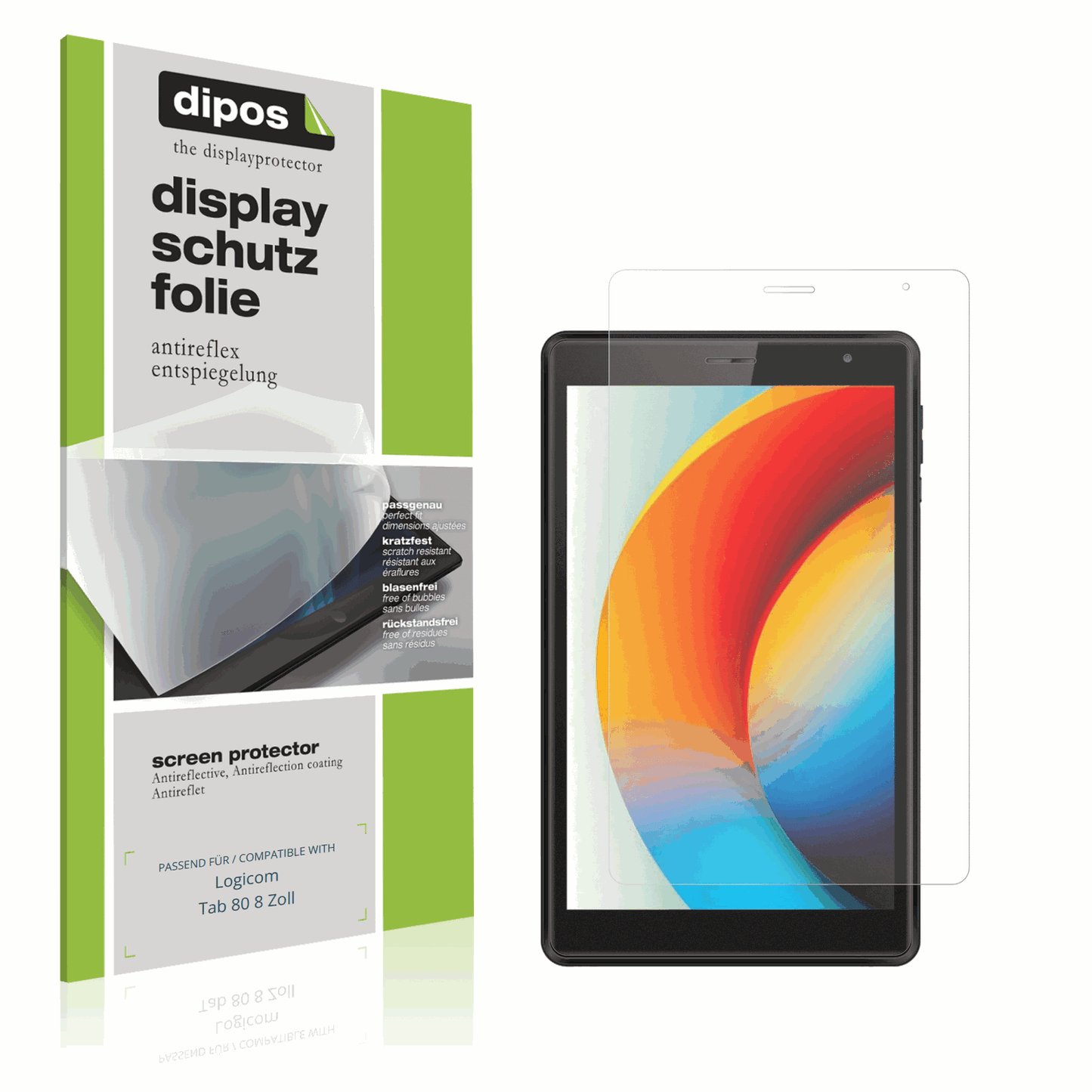 Matte Displayschutzfolie von dipos passend für Logicom Tab 80 8 Zoll, präziser Zuschnitt und blasenfrei montiert