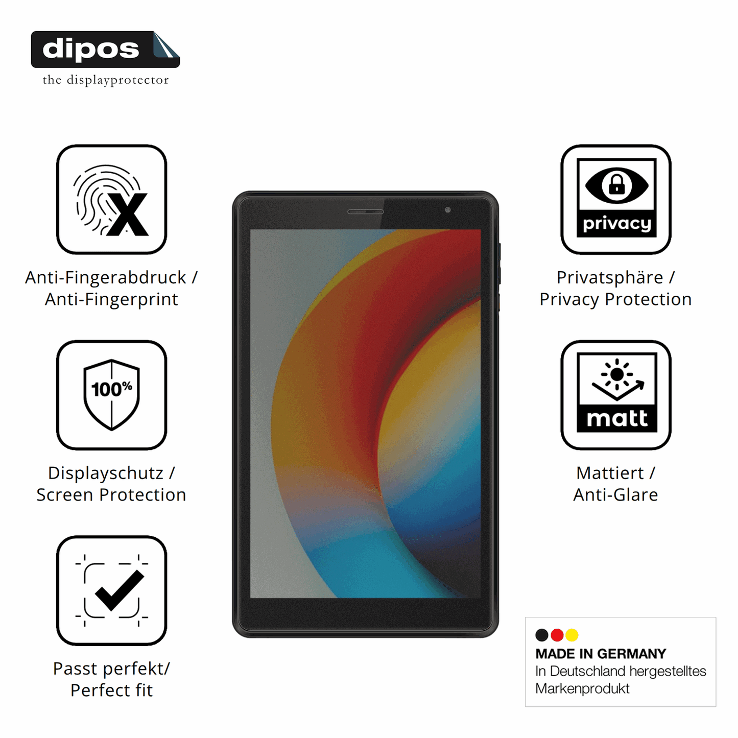 Privatsphäre-Schutz durch Sichtschutz-Folie passend zugeschnitten für Logicom Tab 80 8 Zoll