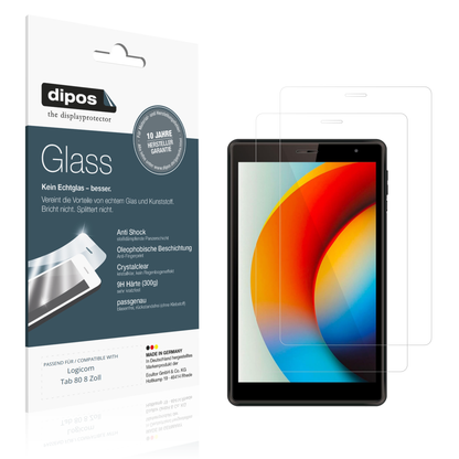Klare Displayschutzfolie von dipos passend für Logicom Tab 80 8 Zoll, 9H kratzfest und blasenfrei montiert