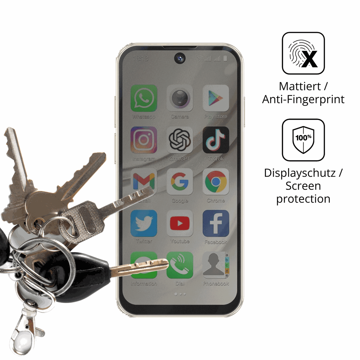 dipos Displayschutz für Longben XS19 Pro, mattierte Oberfläche, Blickschutzfilter und perfekter Passform