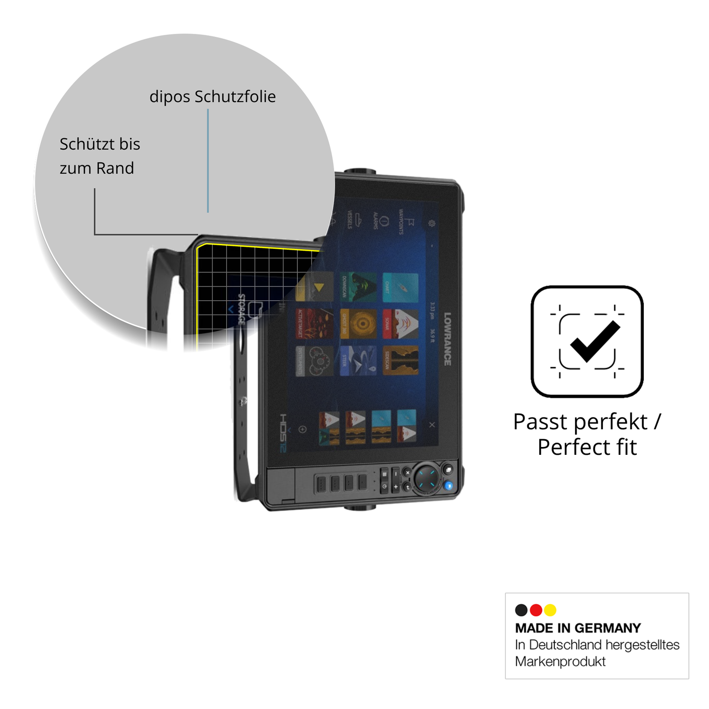 Schutz gegen Kratzer auf dem lowrancehds-12 pro Glas durch Schlüssel oder Ähnliches