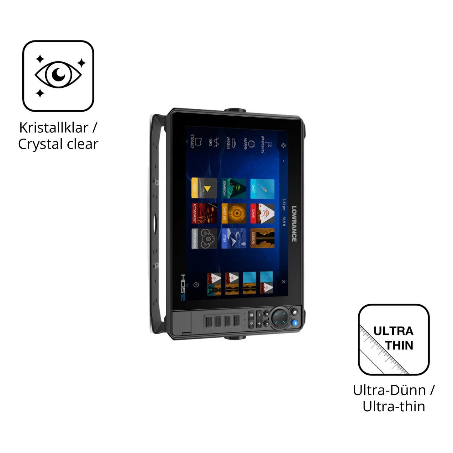 Dünne und klare Folie passend zugeschnitten für lowrancehds-12 pro