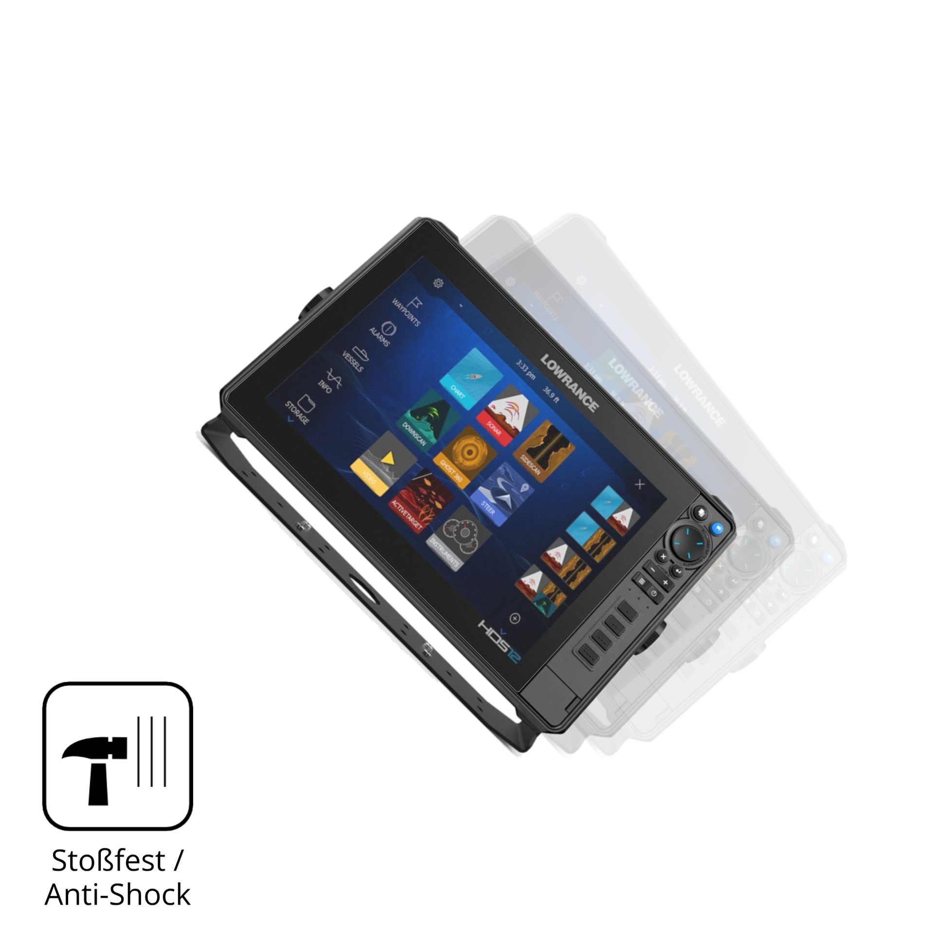 Schutz gegen Kratzer auf dem lowrancehds-12 pro Glas durch Schlüssel, Stöße gegen die Tischkante oder Stürze