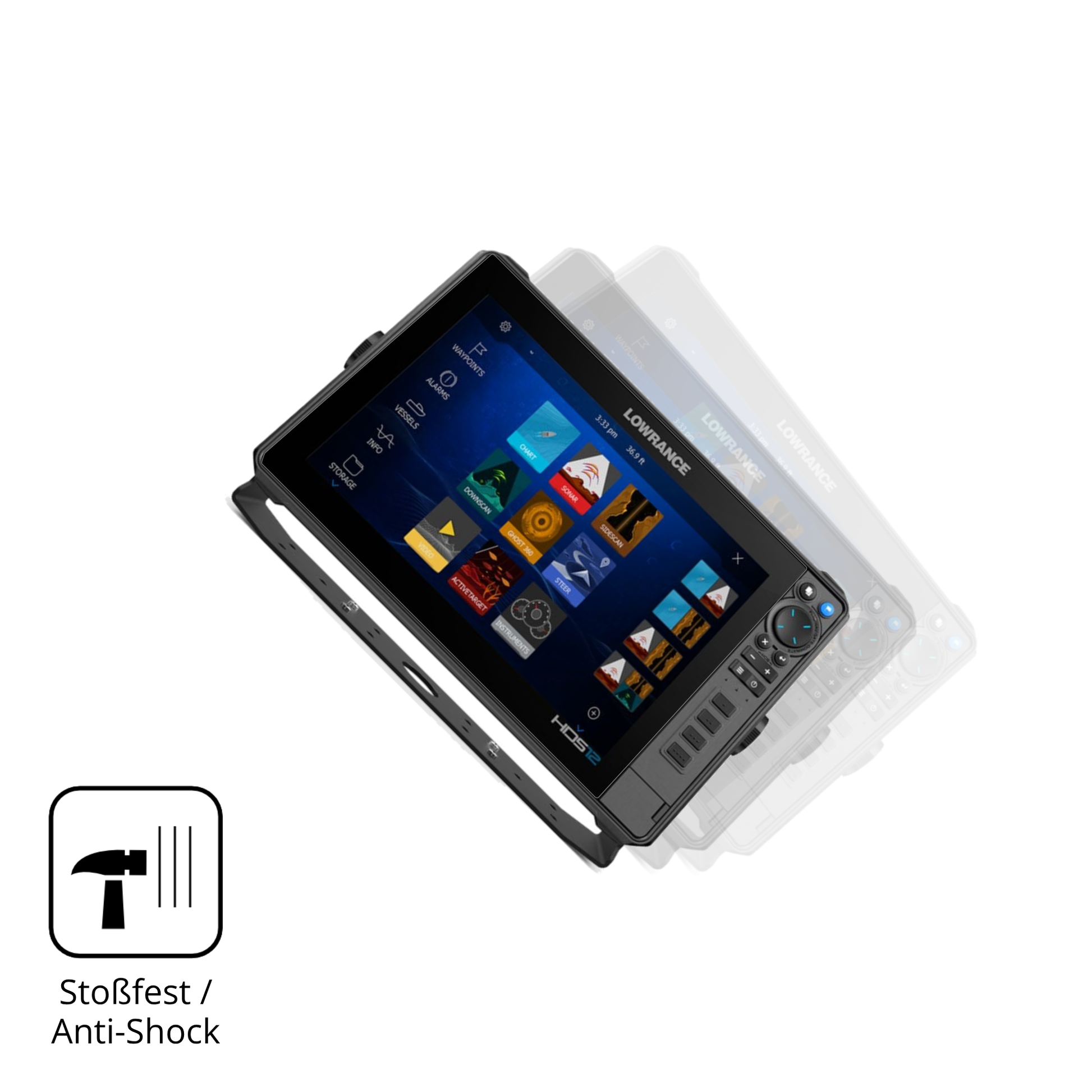 Schutz gegen Kratzer auf dem lowrancehds-12 pro Glas durch Schlüssel, Stöße gegen die Tischkante oder Stürze