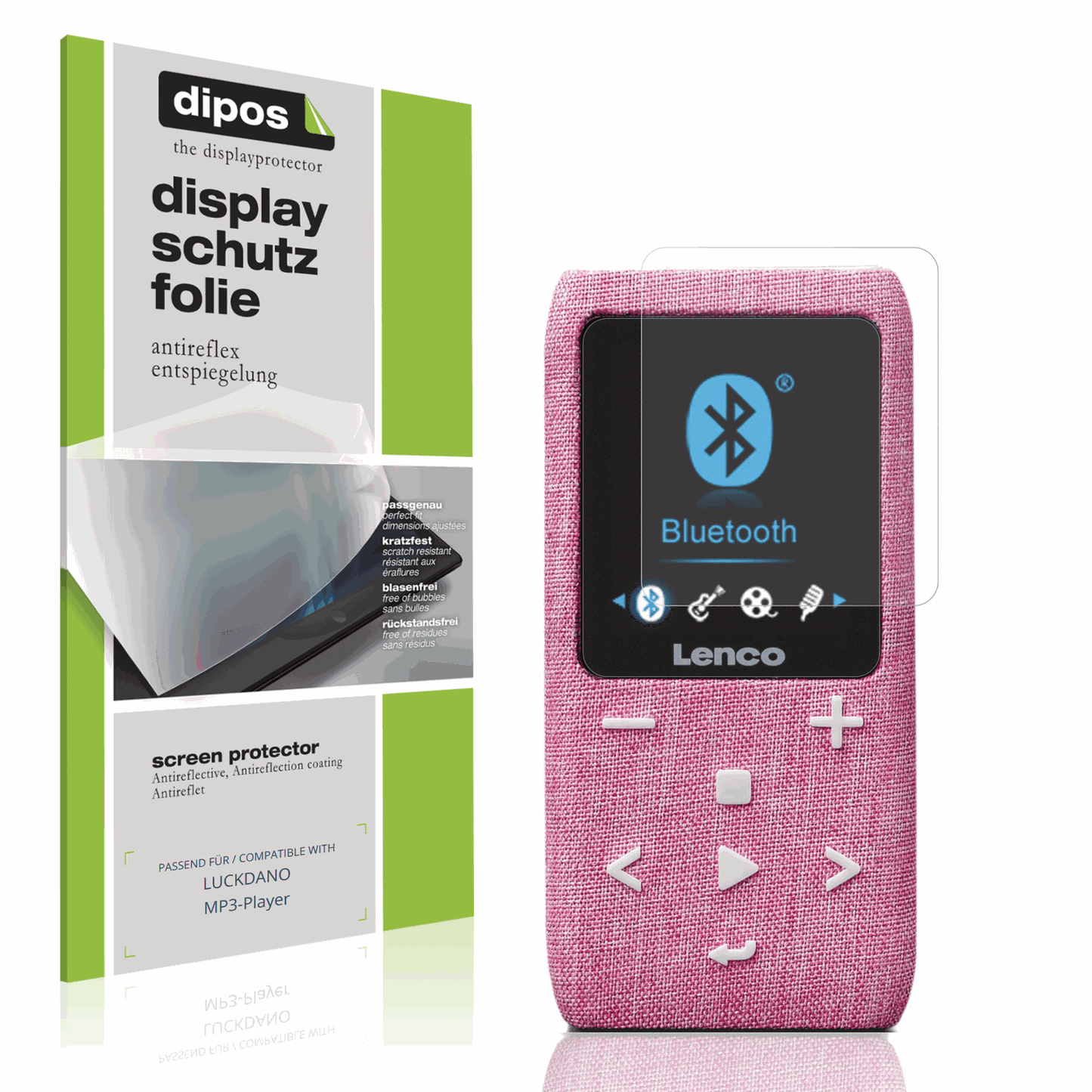 Matte Displayschutzfolie von dipos passend für LUCKDANO MP3-Player, präziser Zuschnitt und blasenfrei montiert
