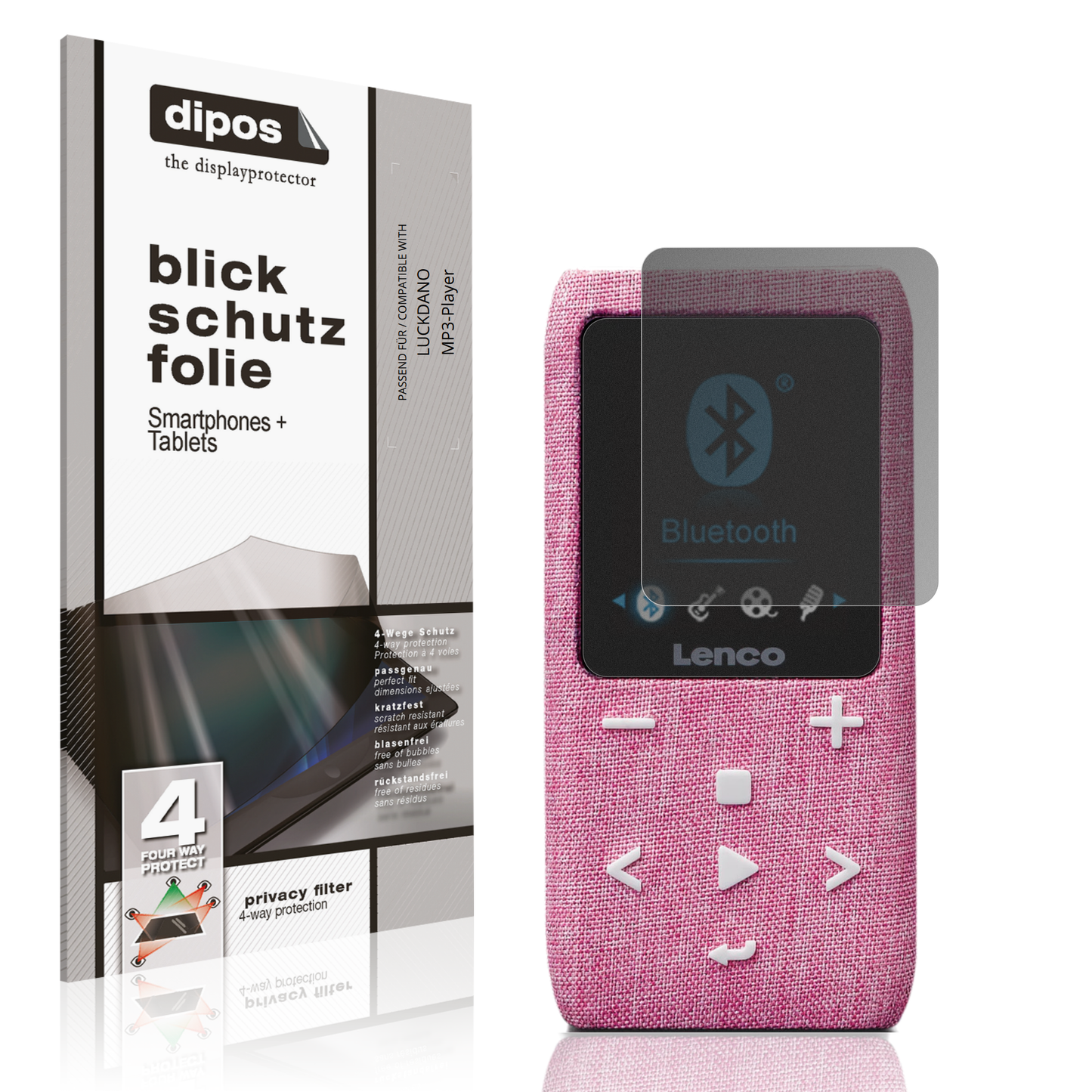 Blickschutzfolie von dipos passend für LUCKDANO MP3-Player, präziser Zuschnitt und blasenfrei montiert