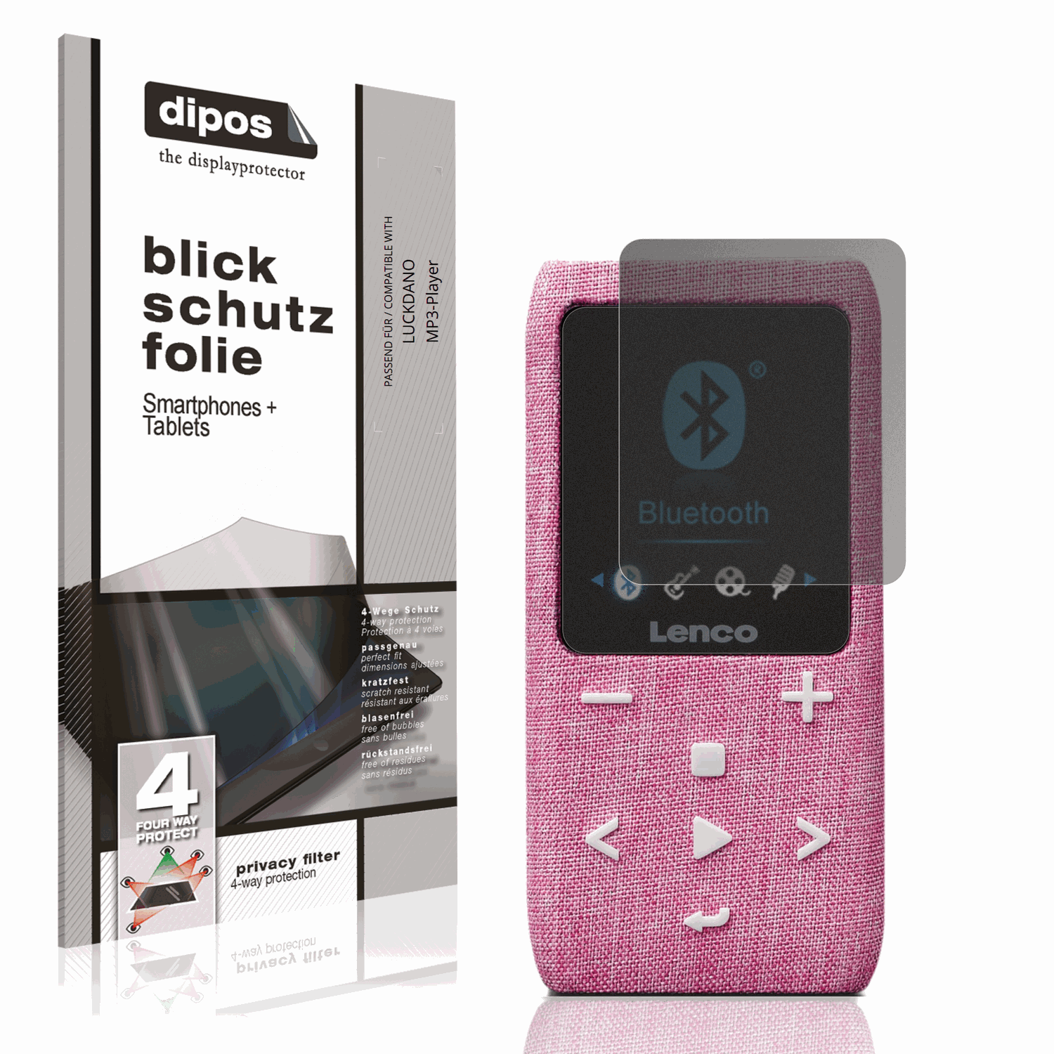 Blickschutzfolie von dipos passend für LUCKDANO MP3-Player, präziser Zuschnitt und blasenfrei montiert