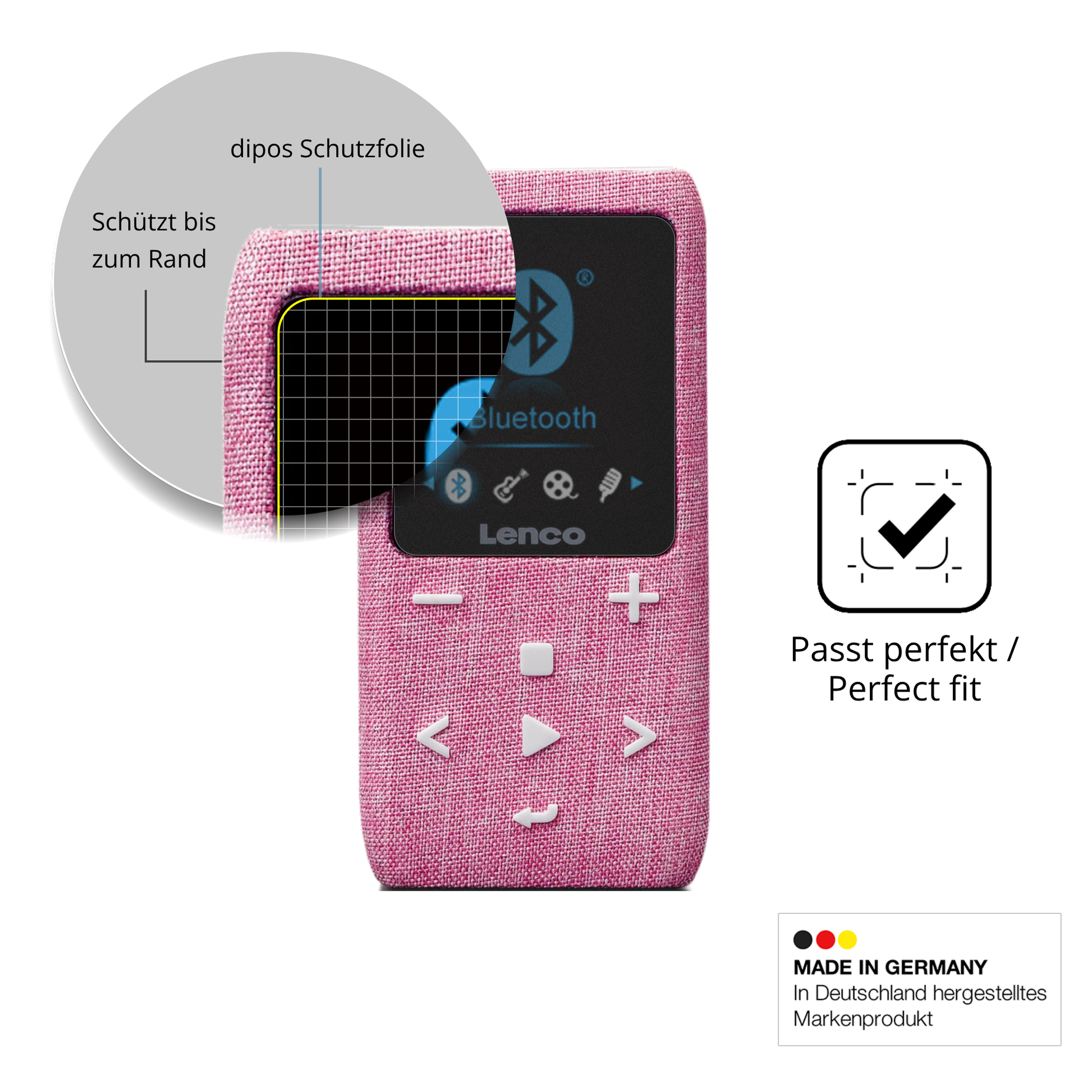 Schutz gegen Kratzer auf dem LUCKDANO MP3-Player Glas durch Schlüssel oder Ähnliches