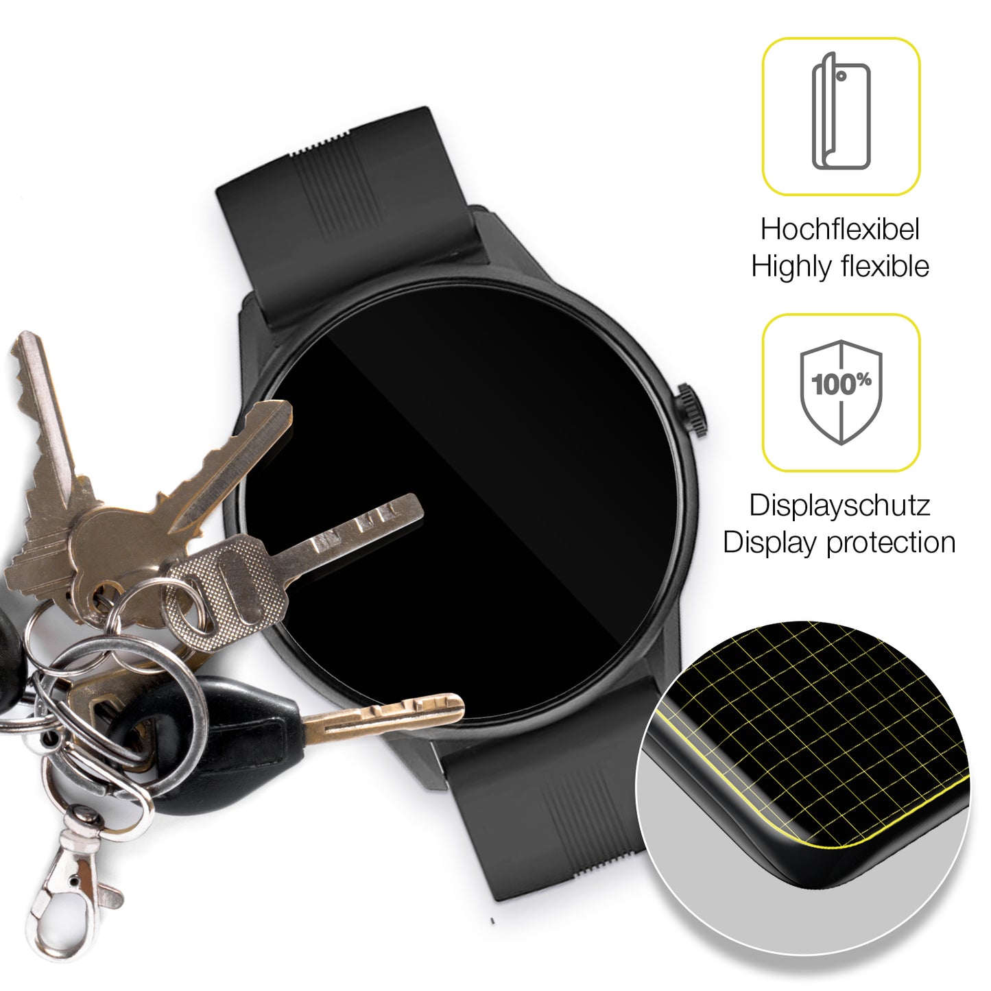 dipos Displayschutz für Lytimes 1,3 Zoll Smartwatch, transparente Oberfläche, geringe Dicke und perfekte Passform