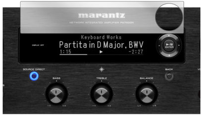 MarantzPM7000N mit aufgebrachter dipos Displayschutzfolie, glasklare Darstellung ohne Einschränkungen
