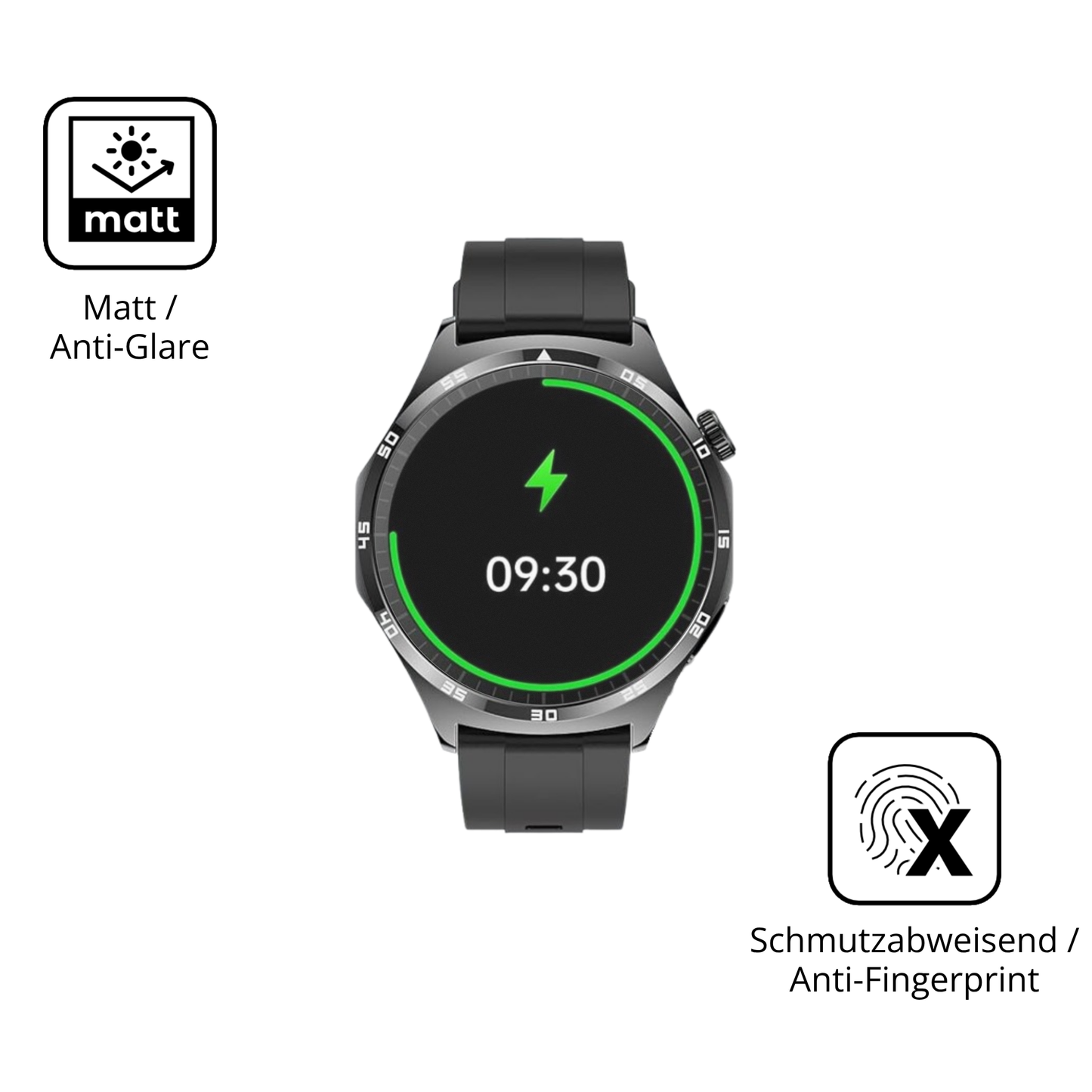 9H Hartbeschichtete, flexible Folie passend zugeschnitten für marsyu1.43 zoll smartwatch