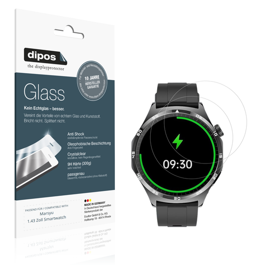 Klare Displayschutzfolie von dipos passend für marsyu1.43 zoll smartwatch, 9H kratzfest und blasenfrei montiert