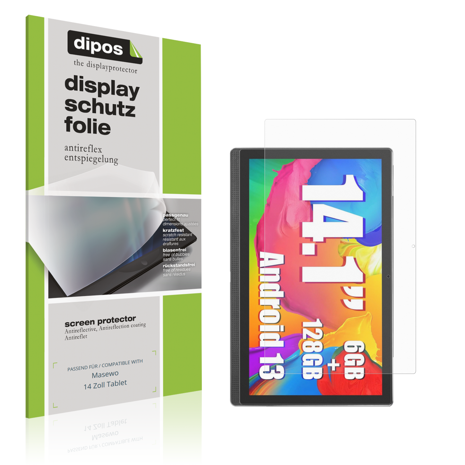 Matte Displayschutzfolie von dipos passend für Masewo 14 Zoll Tablet, präziser Zuschnitt und blasenfrei montiert
