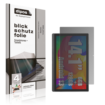 Blickschutzfolie von dipos passend für Masewo 14 Zoll Tablet, präziser Zuschnitt und blasenfrei montiert