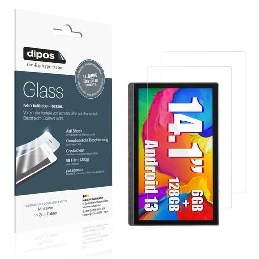 Klare Displayschutzfolie von dipos passend für Masewo 14 Zoll Tablet, 9H kratzfest und blasenfrei montiert