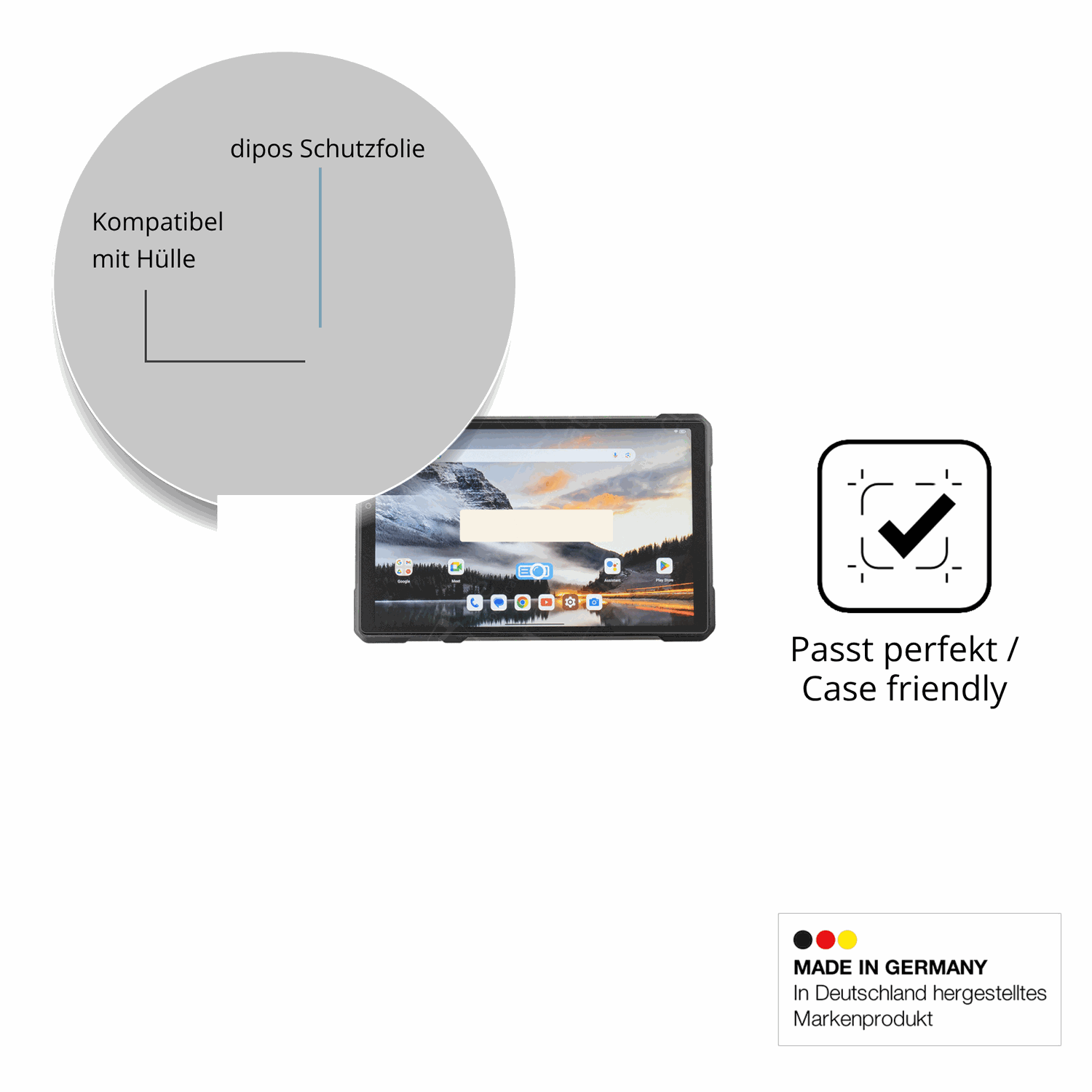 Schutzfolie mit optimaler Passform, zur Verwendung mit Hüllen geeignet