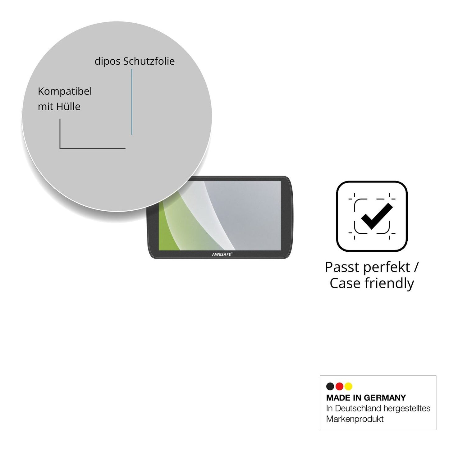 Schutzfolie mit optimaler Passform, zur Verwendung mit Hüllen geeignet