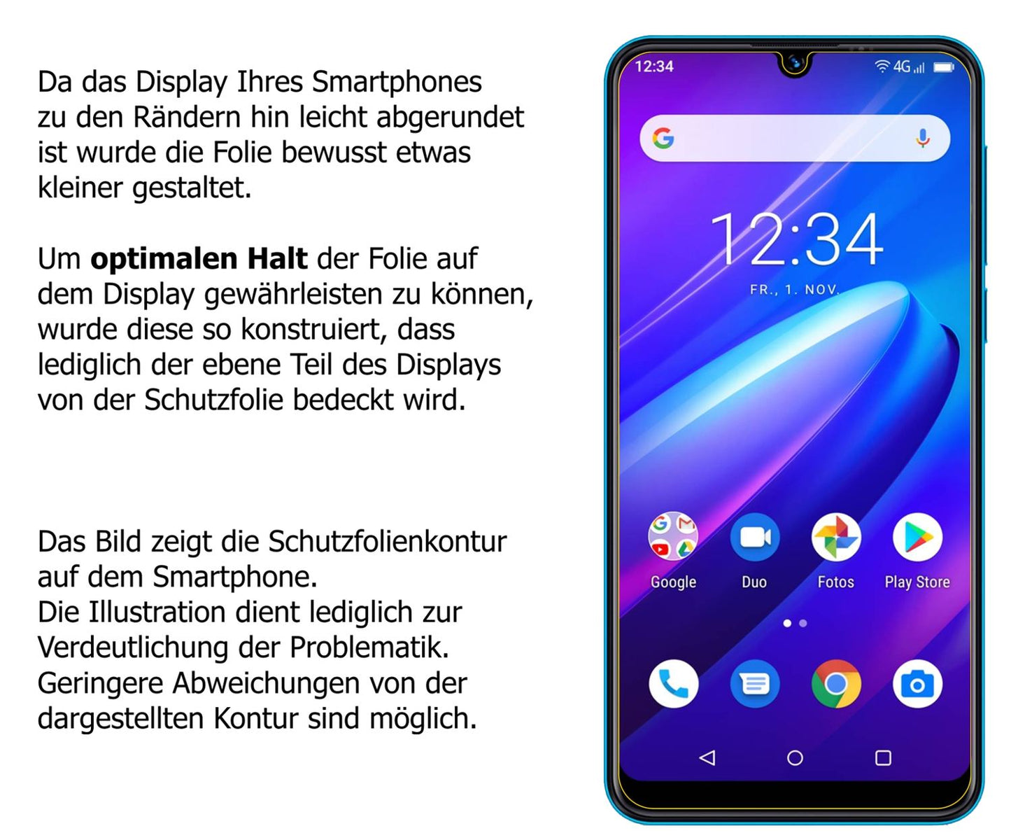Schutzfolie mit optimaler Passform, zur Verwendung mit Hüllen geeignet