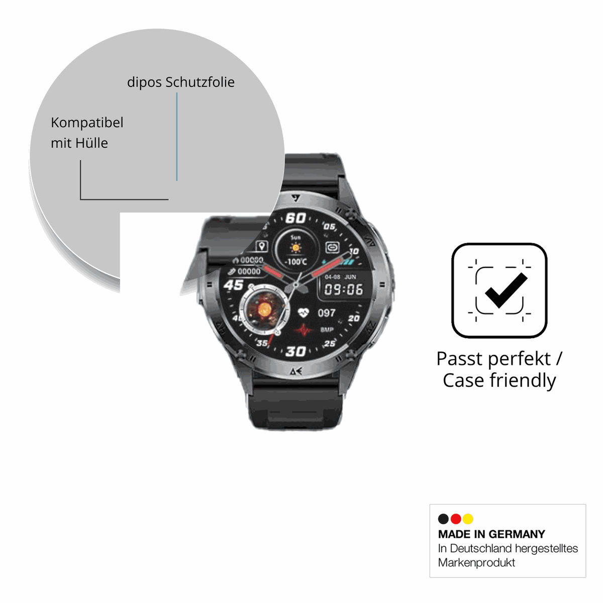 Schutzfolie mit optimaler Passform, zur Verwendung mit Hüllen geeignet