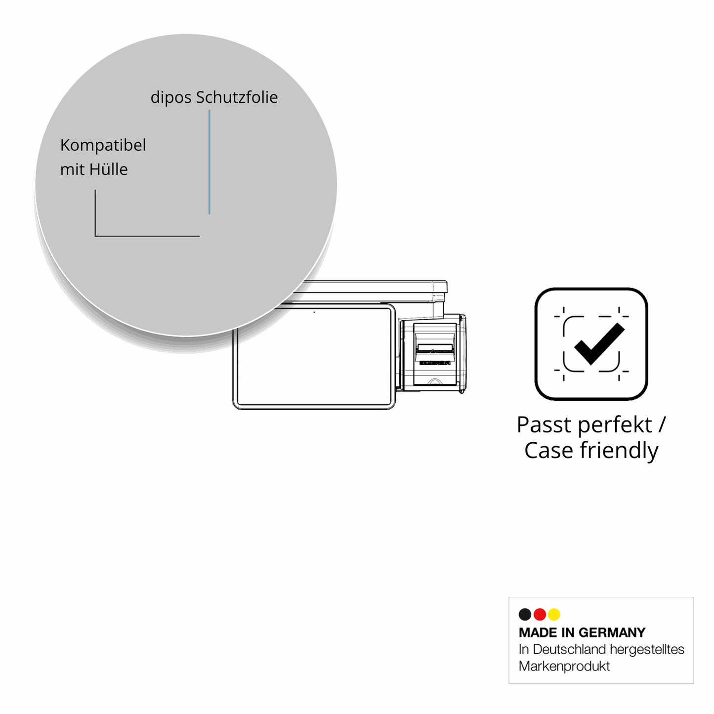 Schutzfolie mit optimaler Passform, zur Verwendung mit Hüllen geeignet