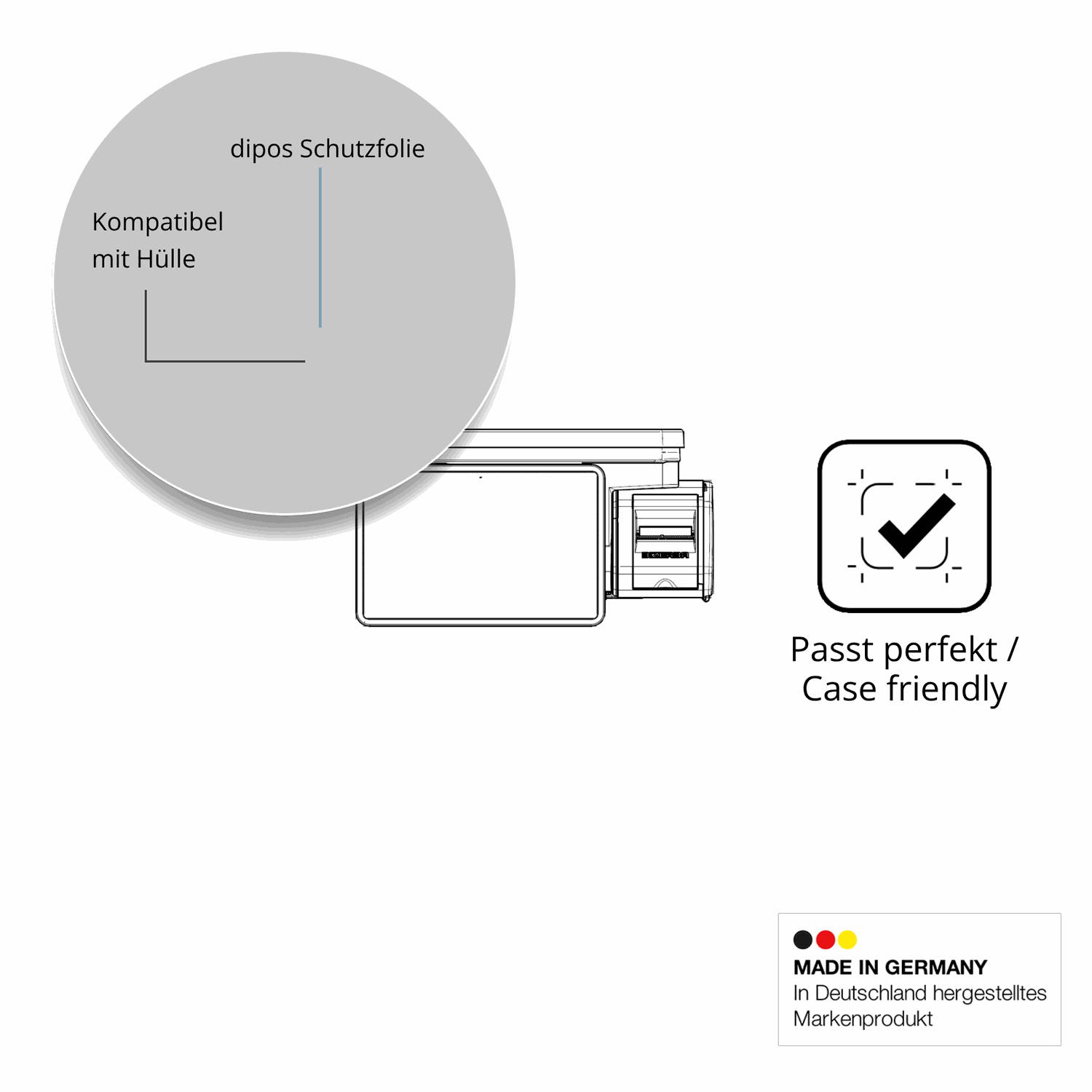 Schutzfolie mit optimaler Passform, zur Verwendung mit Hüllen geeignet
