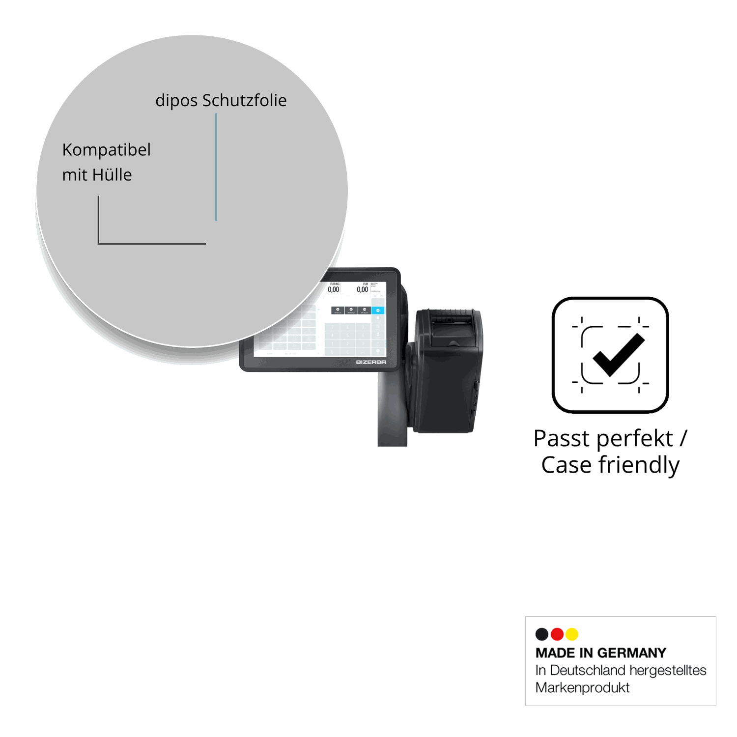 Schutzfolie mit optimaler Passform, zur Verwendung mit Hüllen geeignet