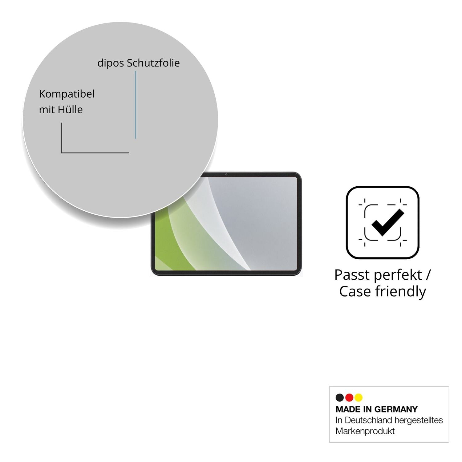 Schutzfolie mit optimaler Passform, zur Verwendung mit Hüllen geeignet