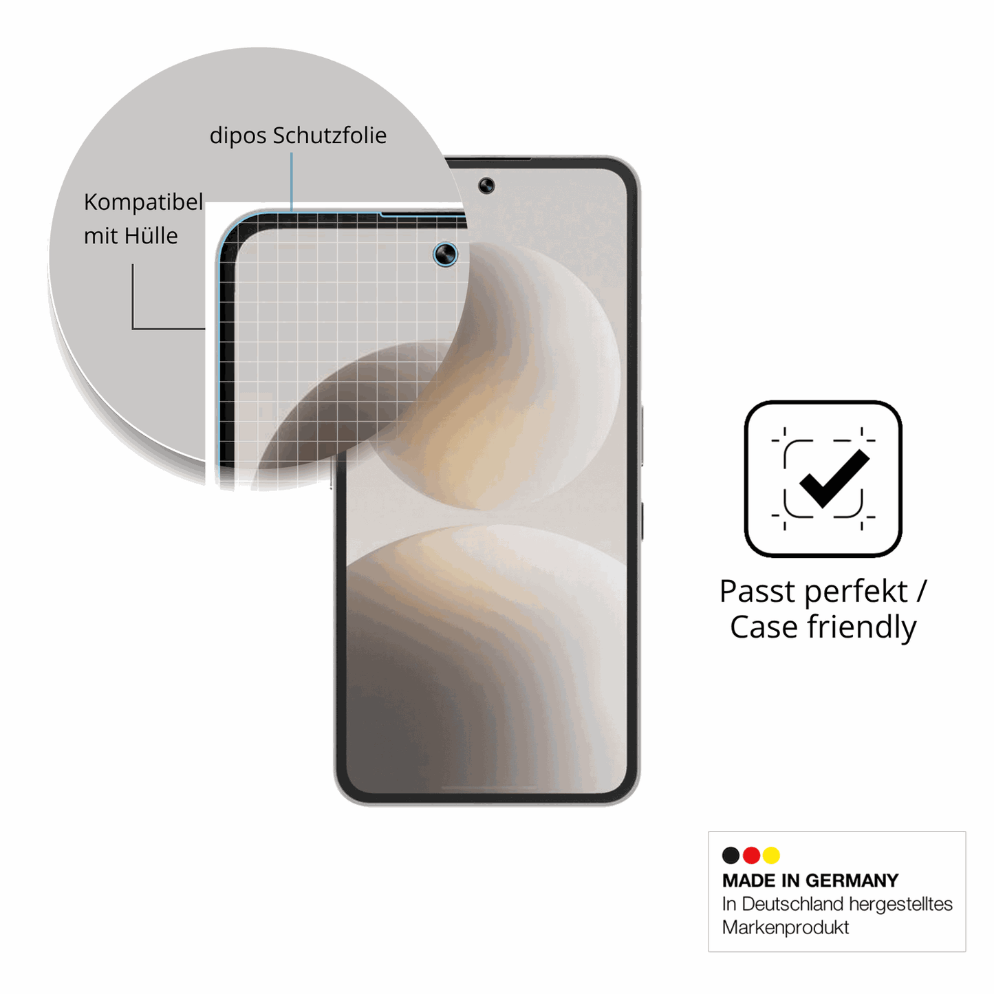 Schutzfolie mit optimaler Passform, zur Verwendung mit Hüllen geeignet