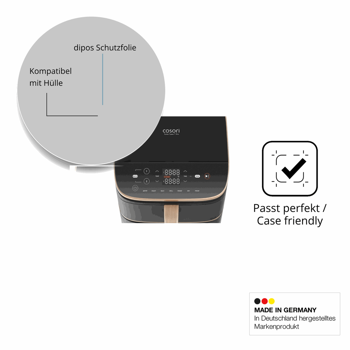 Schutzfolie mit optimaler Passform, zur Verwendung mit Hüllen geeignet