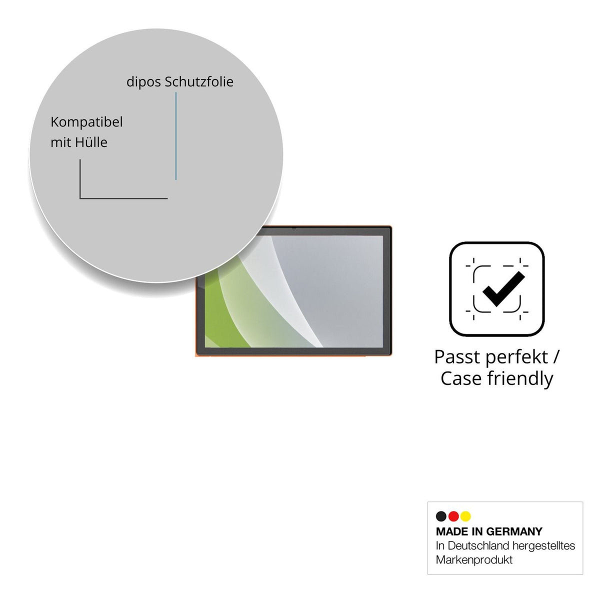Schutzfolie mit optimaler Passform, zur Verwendung mit Hüllen geeignet