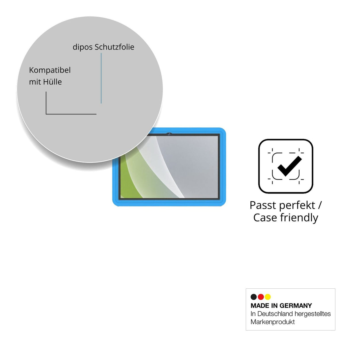 Schutzfolie mit optimaler Passform, zur Verwendung mit Hüllen geeignet
