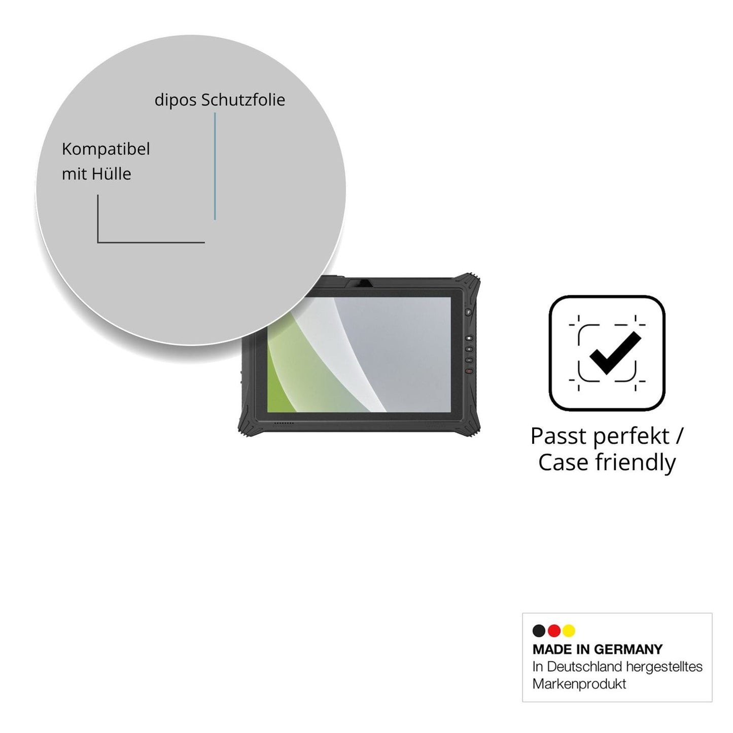Schutzfolie mit optimaler Passform, zur Verwendung mit Hüllen geeignet