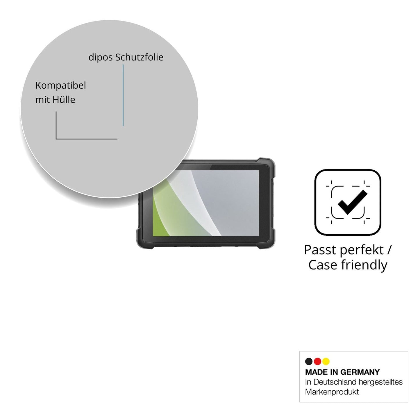Schutzfolie mit optimaler Passform, zur Verwendung mit Hüllen geeignet