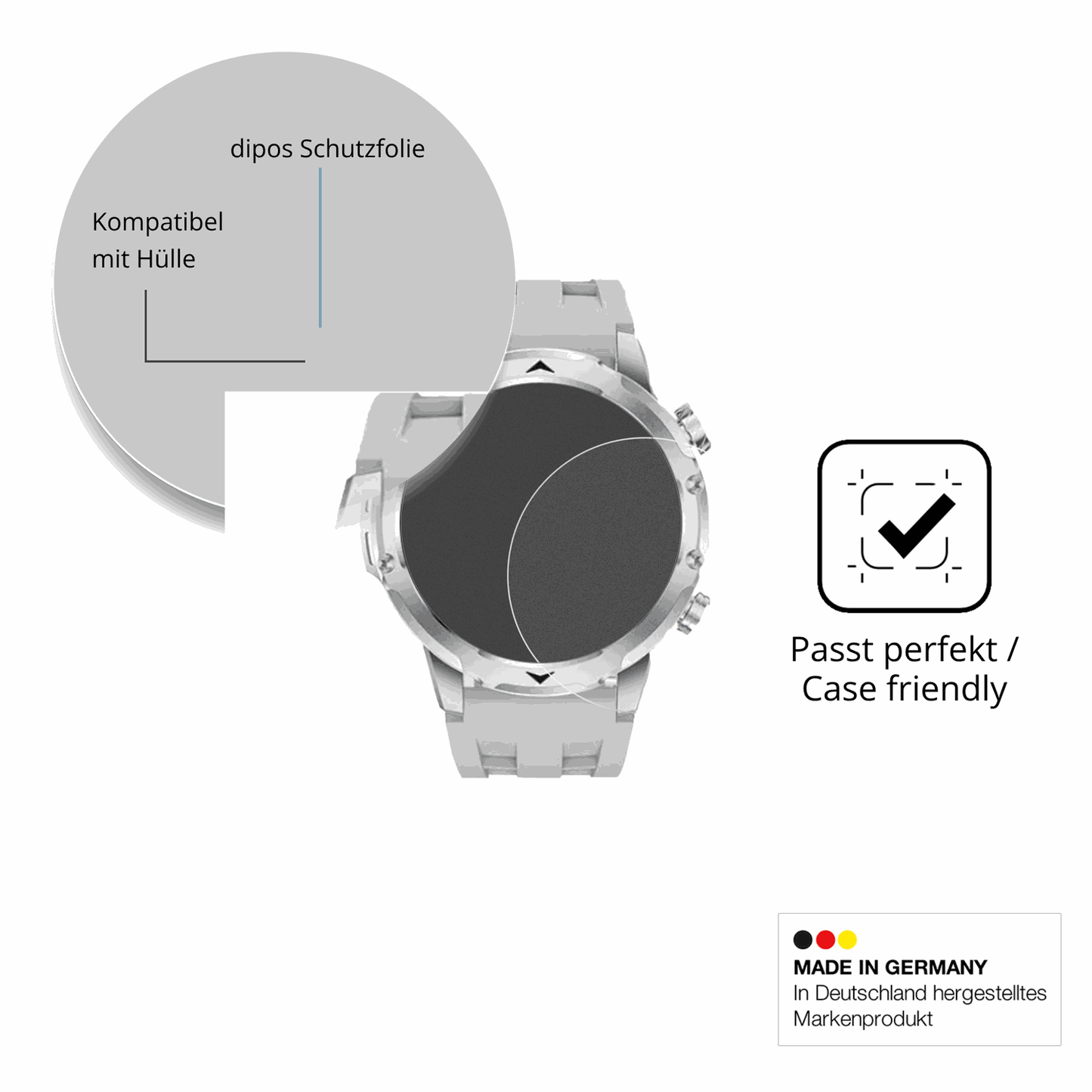 Schutzfolie mit optimaler Passform, zur Verwendung mit Hüllen geeignet