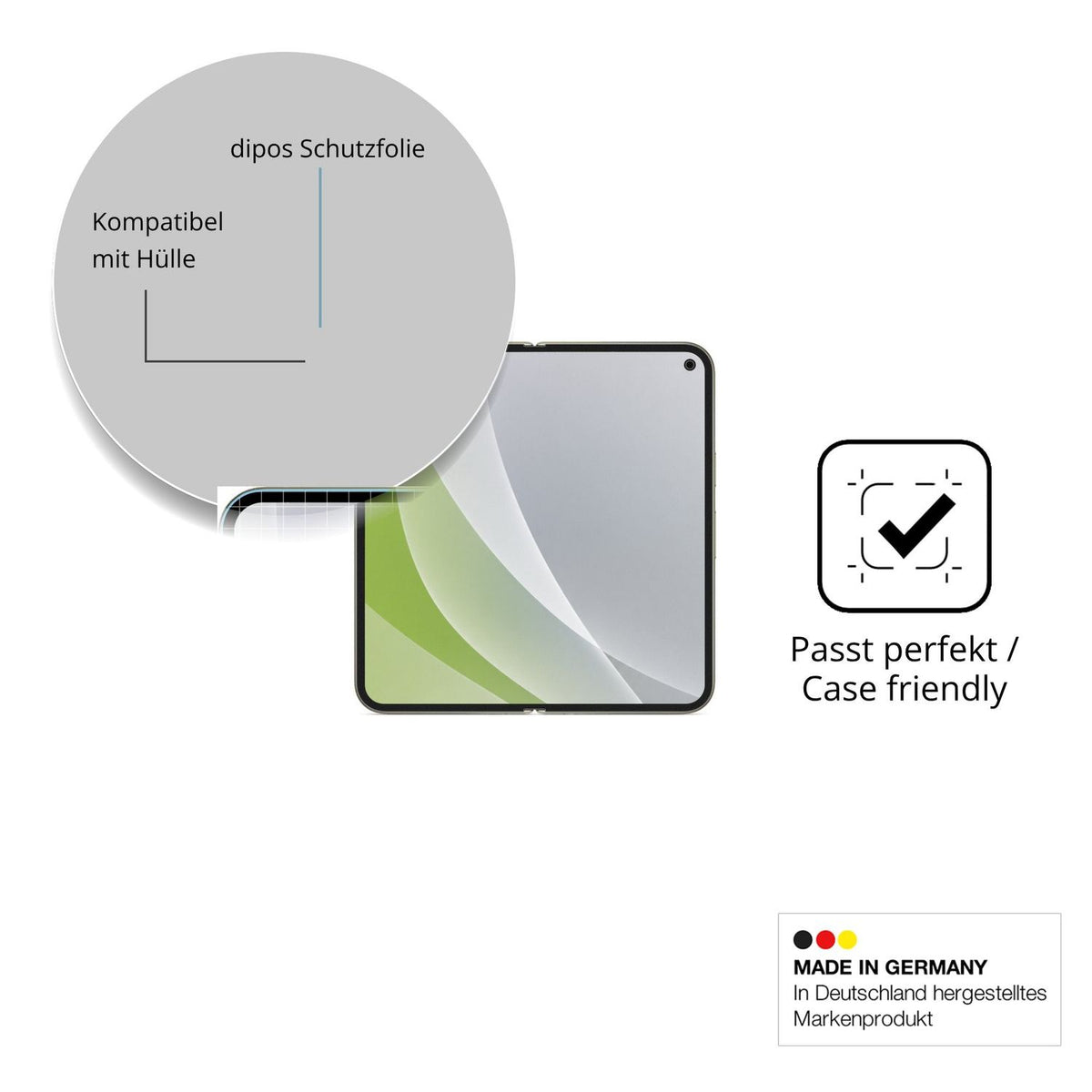 Schutzfolie mit optimaler Passform, zur Verwendung mit Hüllen geeignet