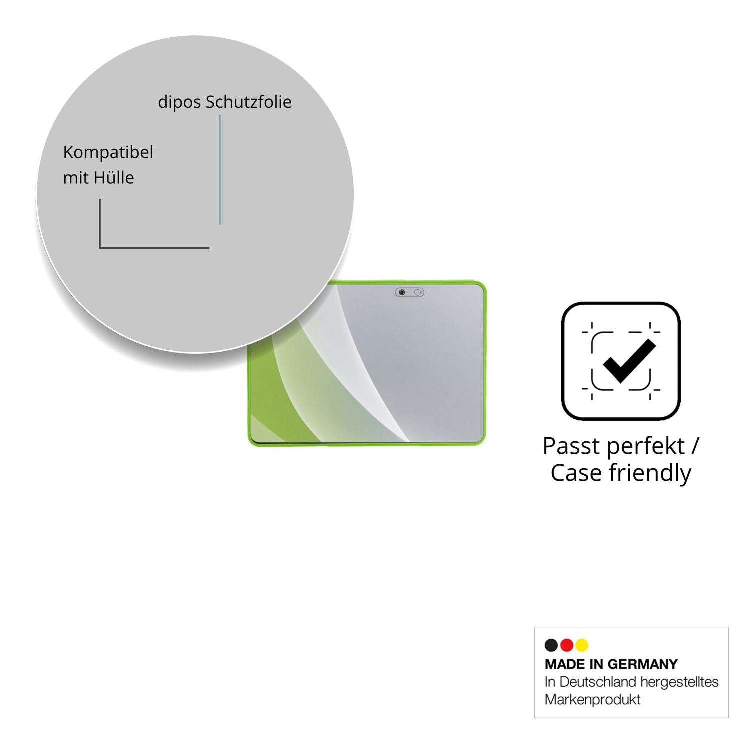 Schutzfolie mit optimaler Passform, zur Verwendung mit Hüllen geeignet