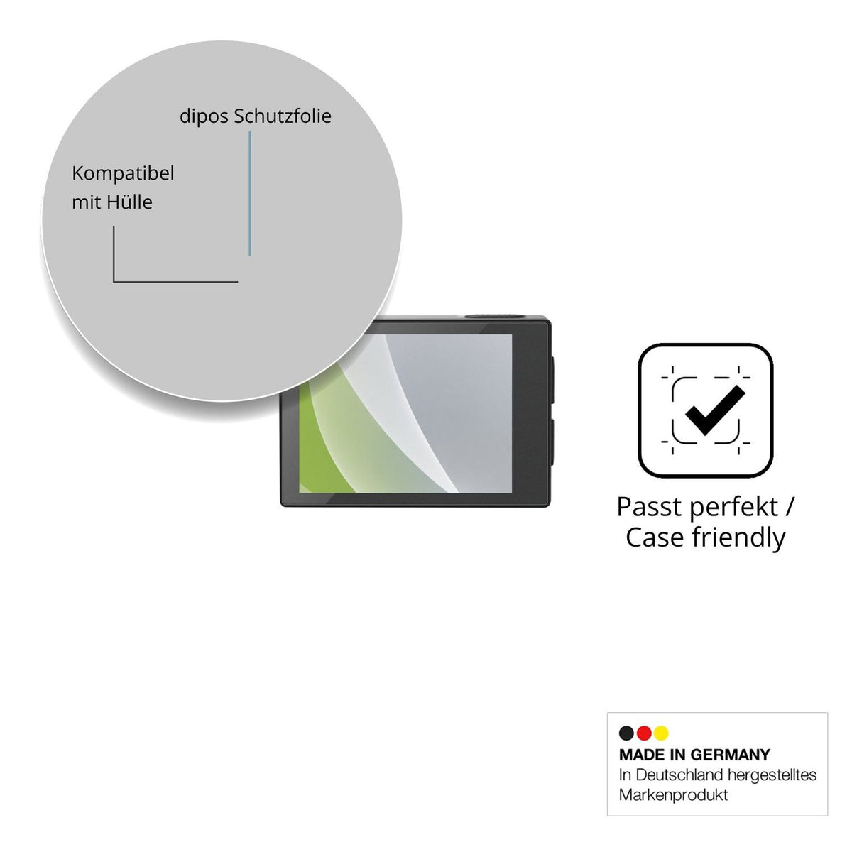 Schutzfolie mit optimaler Passform, zur Verwendung mit Hüllen geeignet