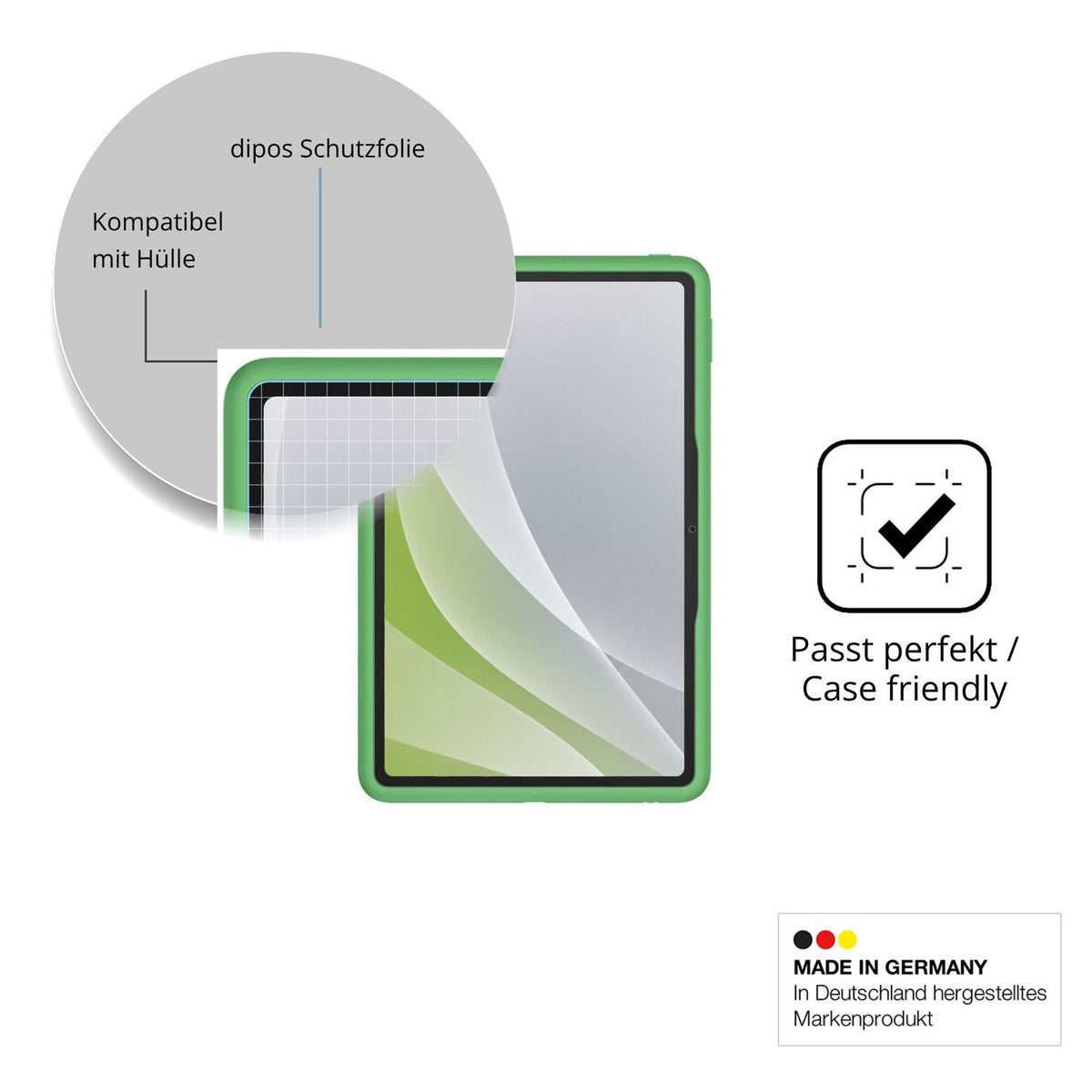 Schutzfolie mit optimaler Passform, zur Verwendung mit Hüllen geeignet