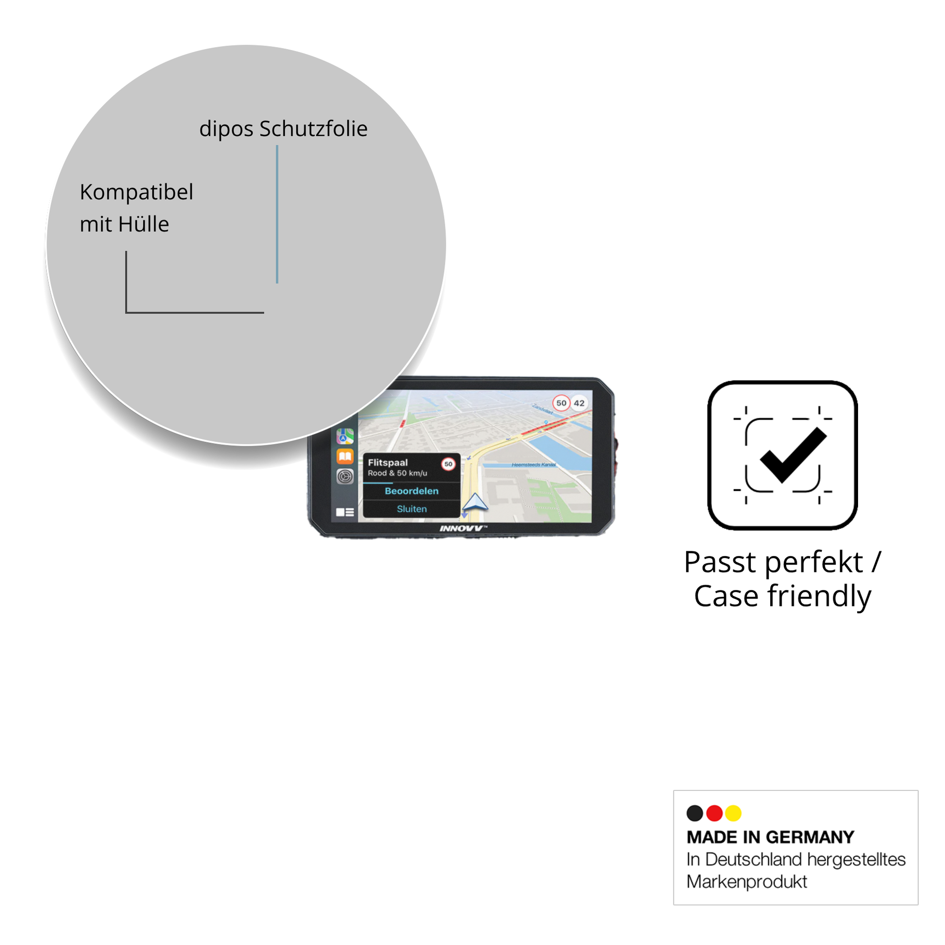 Schutzfolie mit optimaler Passform, zur Verwendung mit Hüllen geeignet