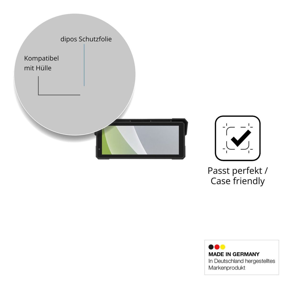 Schutzfolie mit optimaler Passform, zur Verwendung mit Hüllen geeignet