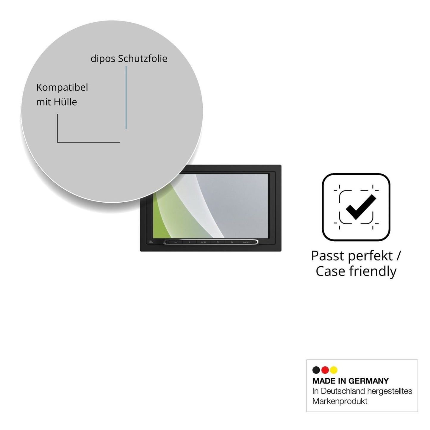 Schutzfolie mit optimaler Passform, zur Verwendung mit Hüllen geeignet